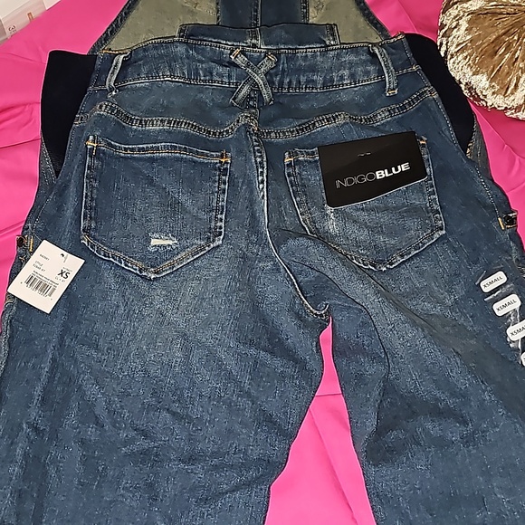 NWT Indigo Blue Distressed Denium Overalls Size XS - Picture 4 of 8